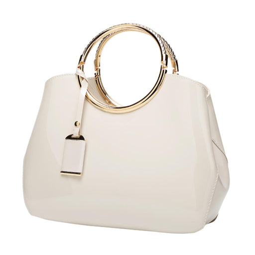 Crofta Glossy Patent Leather Handbag Shoulder Bag Portable Soft Gift Women Tote Bag White