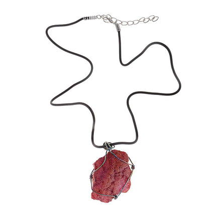 Crofta Vintage Natural Agate Pendant Necklace Handicrafts Agate Gift Red