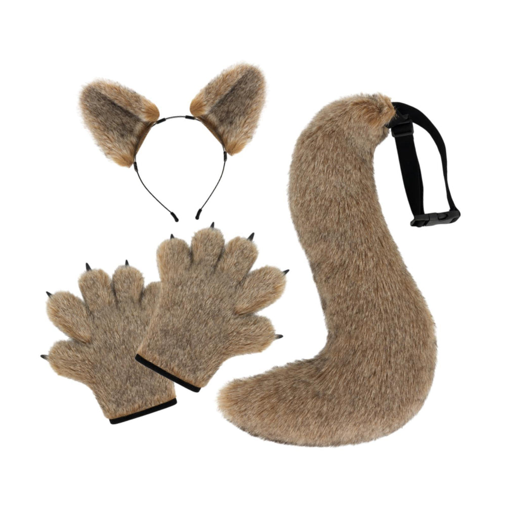 Crofta Wolf Ears Claws and Tail Set Roles Play for Masquerade Themed Party Birthday Light Brown