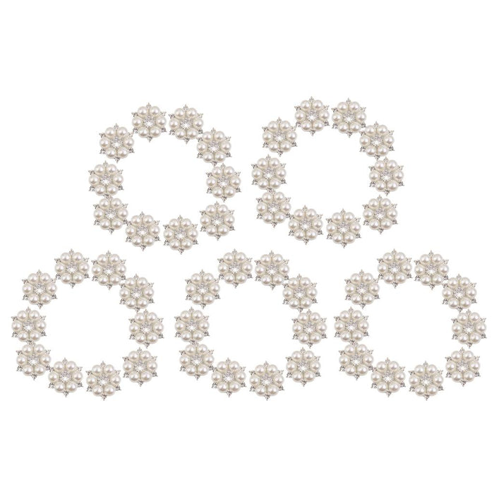 Crofta 50 Pieces Crystal Faux Pearl Flower Button Decoration DIY 28mm