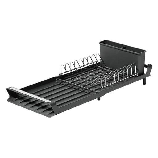 Dish Drying Rack Extendable with Cutlery Holder with Drainboard Dish Drainer Black