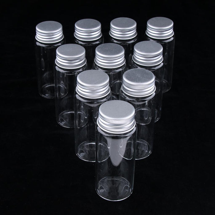 Crofta 10x High Borosilicate Sample Vials Clear Glass Bottles wit Aluminum Cap 65ml