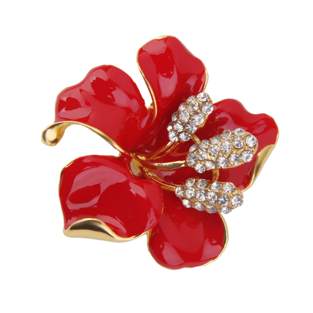 Crofta Women's Rhinestone Alloy Red Flower Brooch Pin  Scarf Clip Jewelry