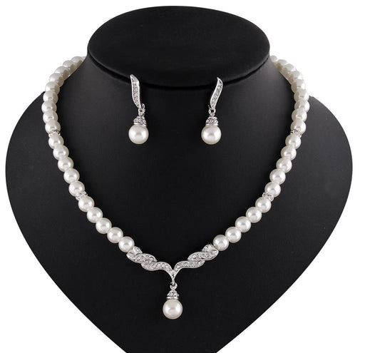 Wedding Party Bridal Jewelry Rhinestone Diamante Pearls Necklace Earring Set