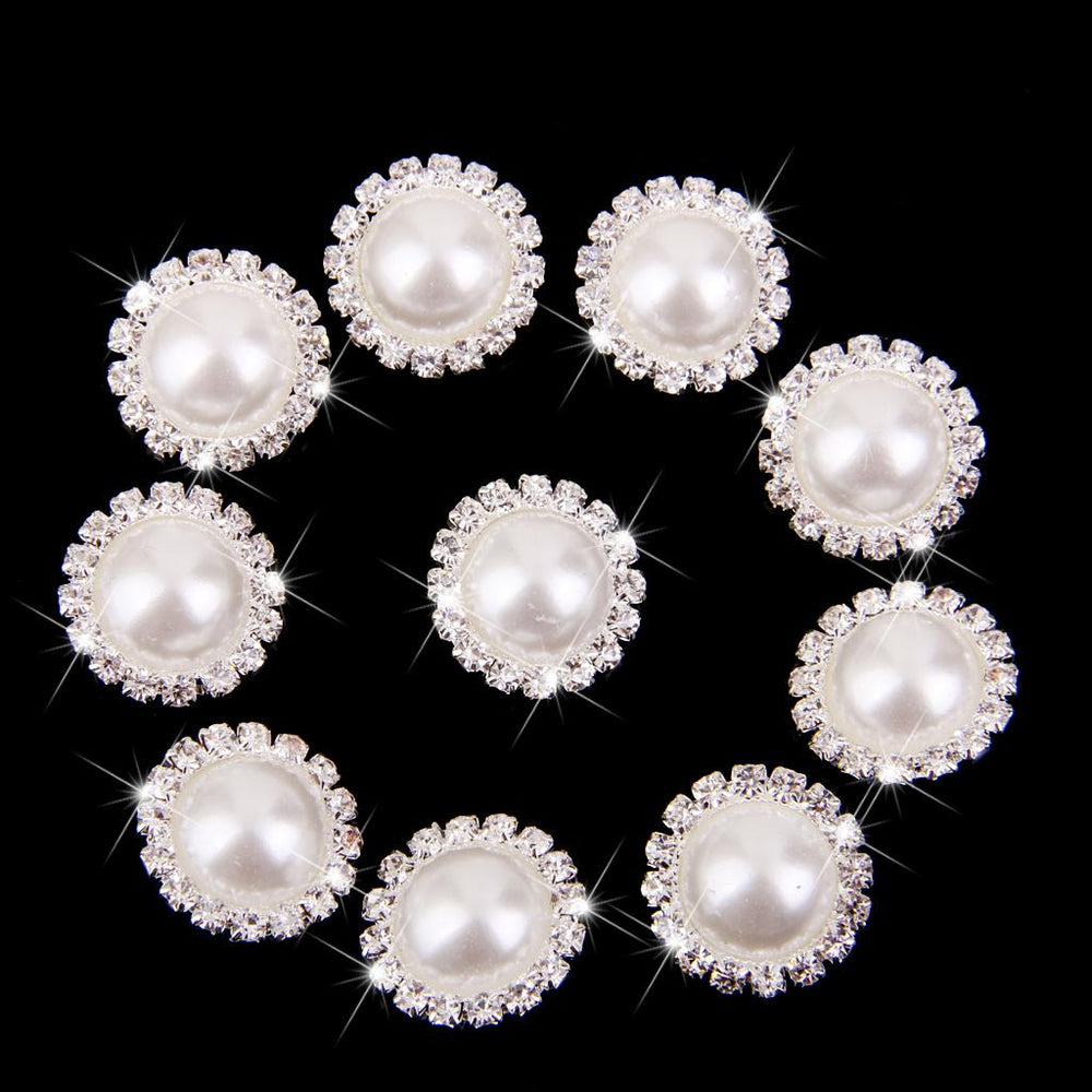 10pcs Crystal Faux Pearl Buttons Shank Decoration DIY Craft 21mm White