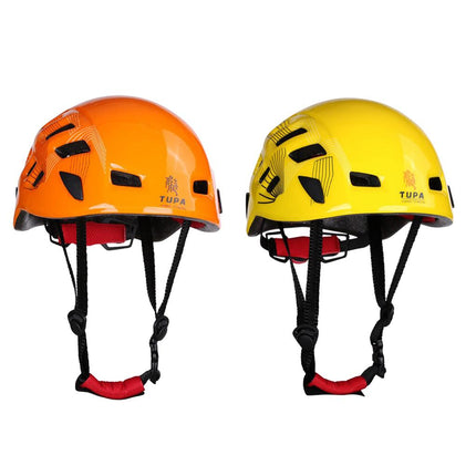 Crofta 2 Pieces Lightweight Adjustable Mountaineering Safety Helmet Hard Hat for Rescue Rock Climbing Rappelling Protection Yellow + Orange 21"-24" Head Circumference