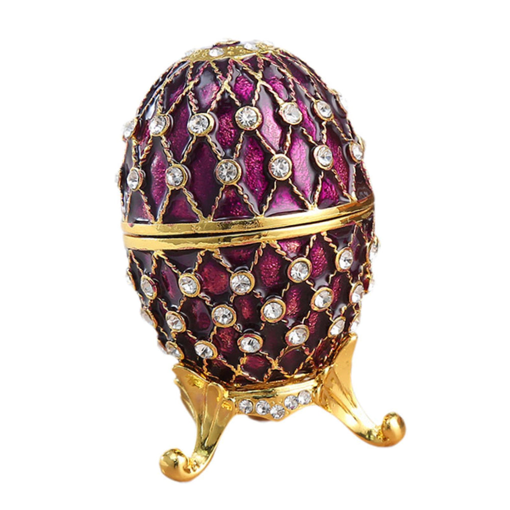 Crofta Easter Egg Shape Trinket Box Organizer Bracelets Enameled Hinged Trinket Box Purple