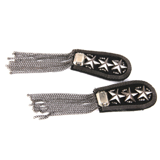 Crofta 1 Pair Military Star Black Tassel Chain Epaulet Shoulder Boards Badge