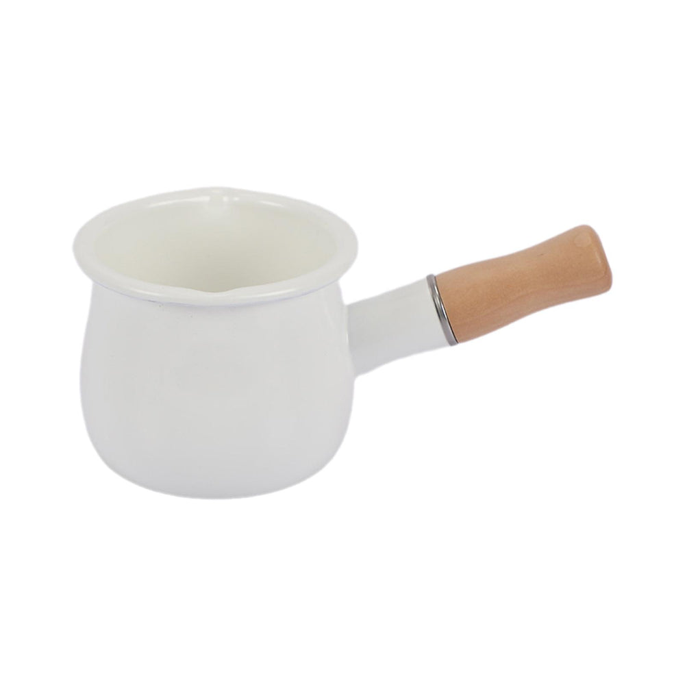 17oz Mini Sauce Pan with Wooden Handle for Heating Milk Melting Butter Coffee White