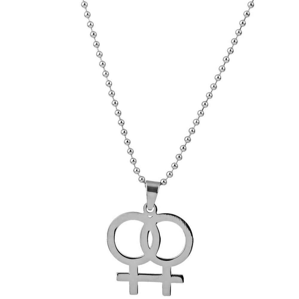 Crofta Women Gay Pride Necklace Lesbian Double Female Symbol Statement Pendant