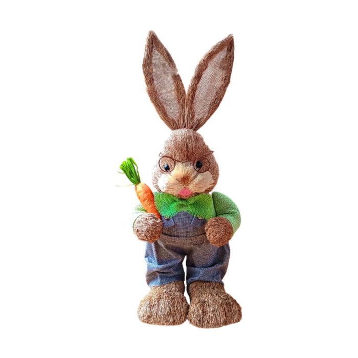 Crofta Woven Rabbit Toy Easter Rabbit Statue Office Photo Prop Straw Bunny Figurine Style M