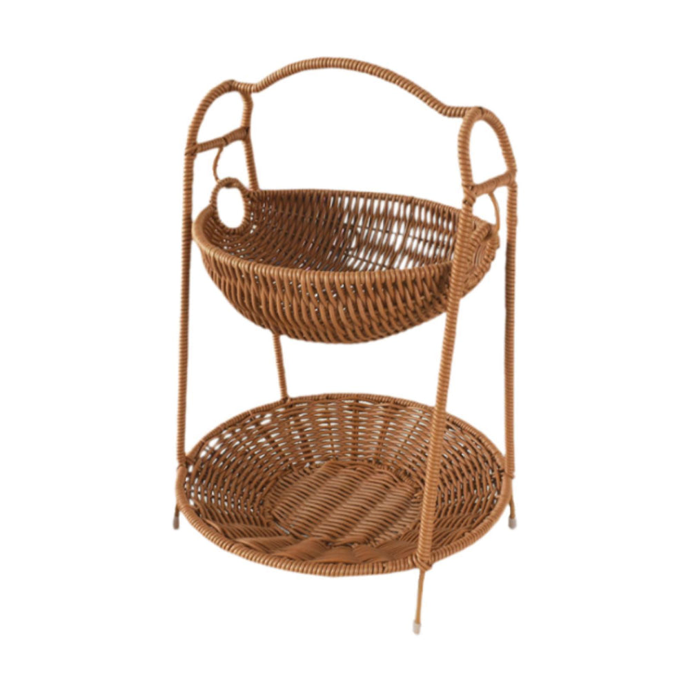 Crofta Fruit Basket Stand Two Tiered Handwoven Countertop for Breads Fruits Dessert