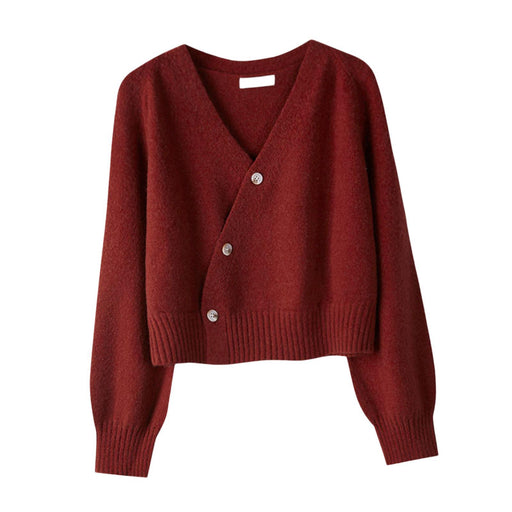 Crofta Women's Cardigan Sweater for Fall Winter Jacket Clothes V Neck Crop Cardigan Burgundy