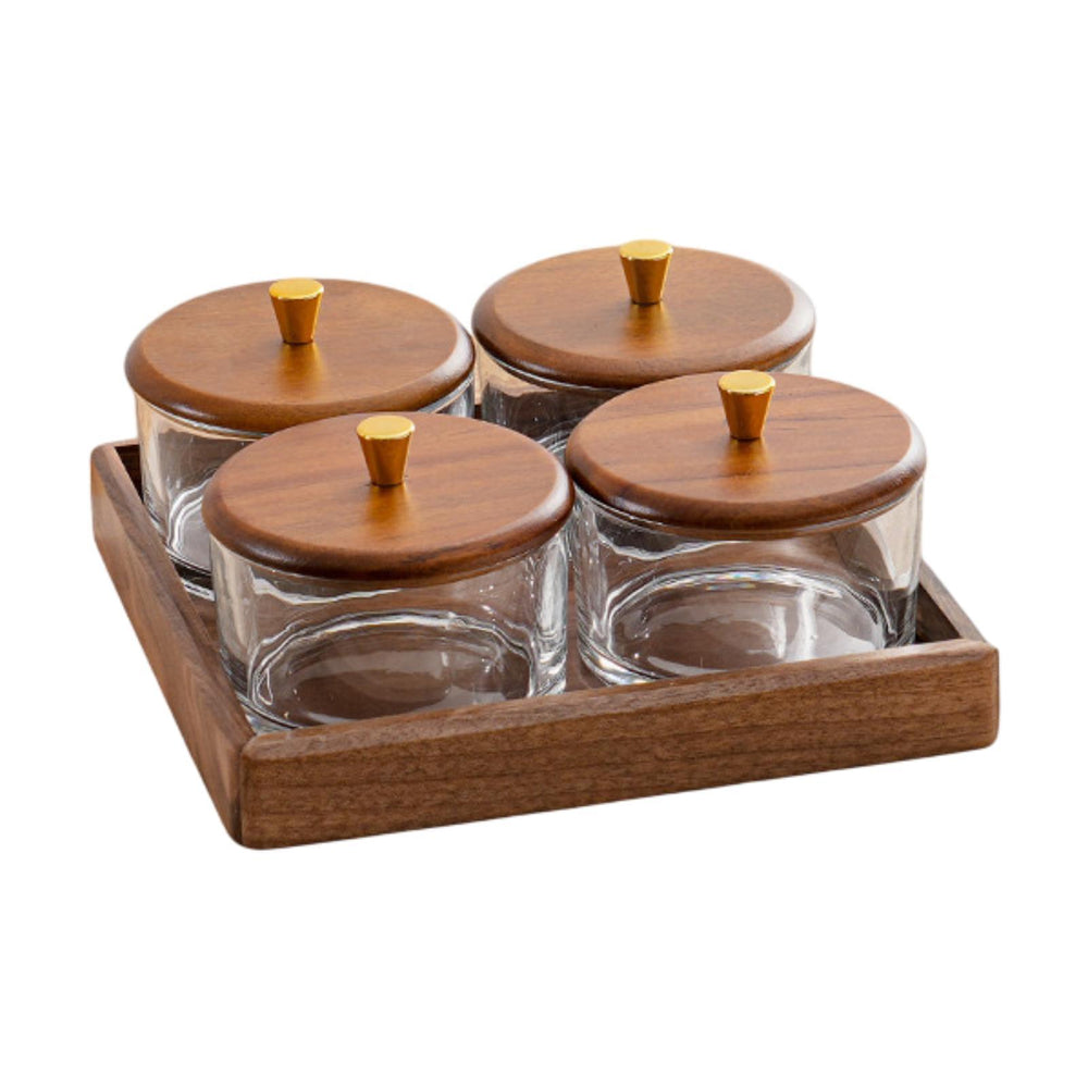 Crofta Divided Dried Fruit Tray Set with Wooden Lids for Office Housewarmings Table 4 Compartments