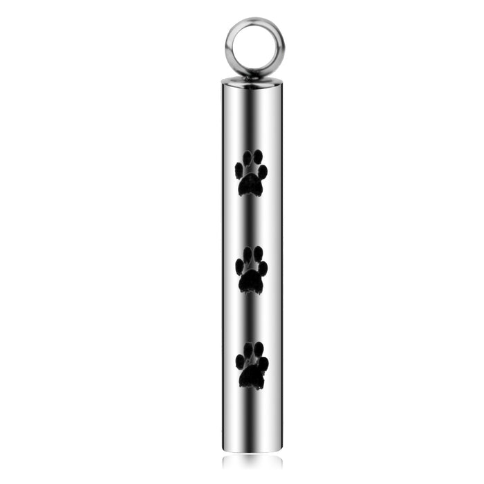 Crofta Women Stainless Steel Cremation Memorial Pedant Dog Paw Silver Cylindrical