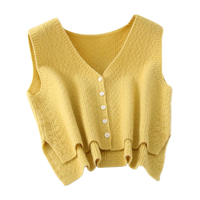 Women Sweater Vest Breathable V Neck Casual Fashion Jumpers Sleeveless Gilet Yellow