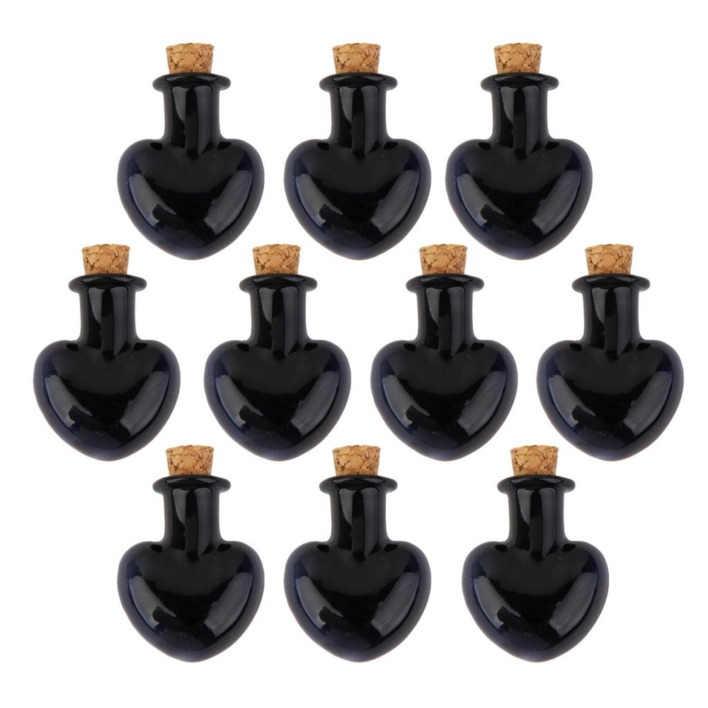 Crofta 10 Glass Cork Bottles Heart Shape Jars Vial Wishing Bottle DIY Pendant Black