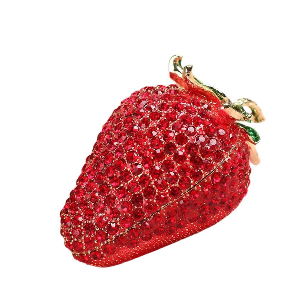 Crofta Strawberry Trinket Box Rhinestones Metal Mini Jewelry Box for Earrings Rings S