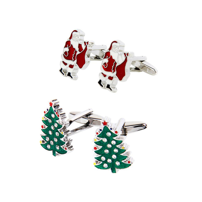 Crofta 2 Pairs Christmas Tree Santa Claus Cufflinks Men's Groom Shirt Cuff Links