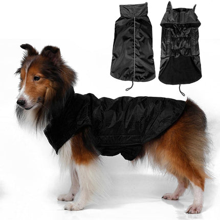 Crofta Waterproof Pet Dog Waistcoat Jacket Fleece Lined Raincoat Clothes S Black