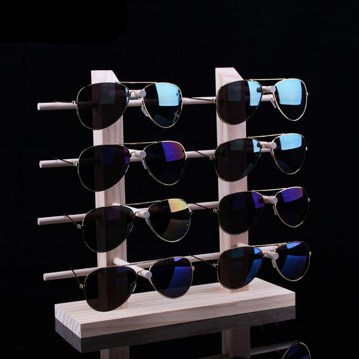 Crofta Wood Sunglasses Eyeglass Rack Display Stand Holder Double Lines for 8 Pairs