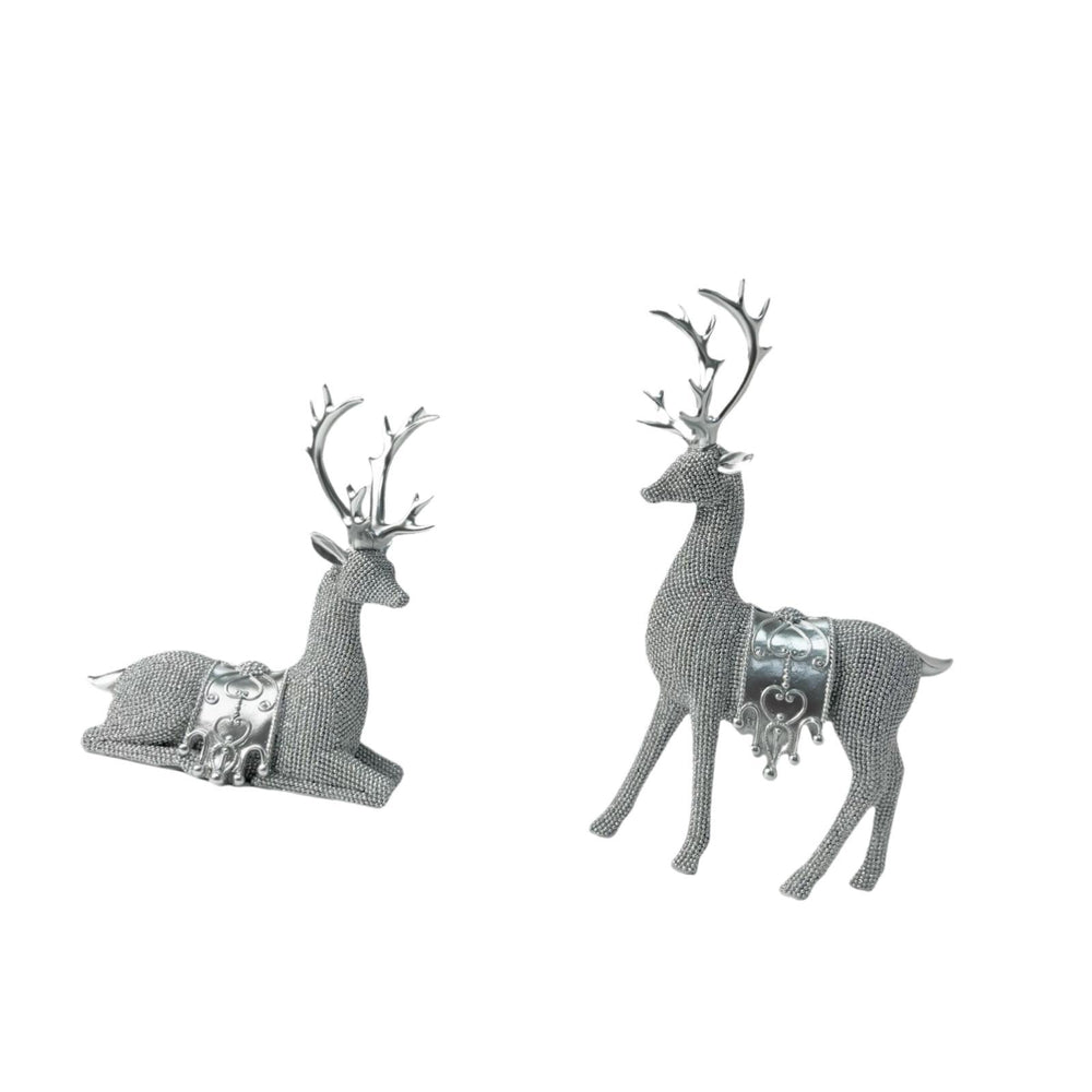 Crofta 2 Pieces Beads Deer Statues Keepsake Table Ornament for Bedroom Patio Office Silver