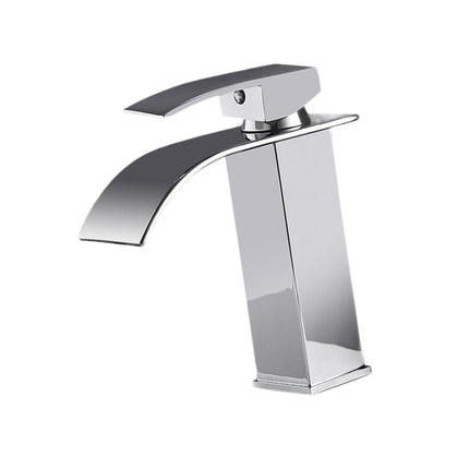 Crofta Waterfall Spout Bathroom Sink Faucet Single Lever for Washroom Sturdy Modern Silvery 26.6cm Tall