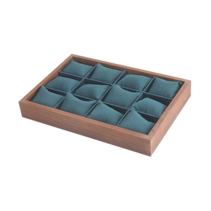 Crofta 12 Compartment Watch Bracelet Tray Box Sturdy Versatile Watch Display Holder Dark Green Cushion