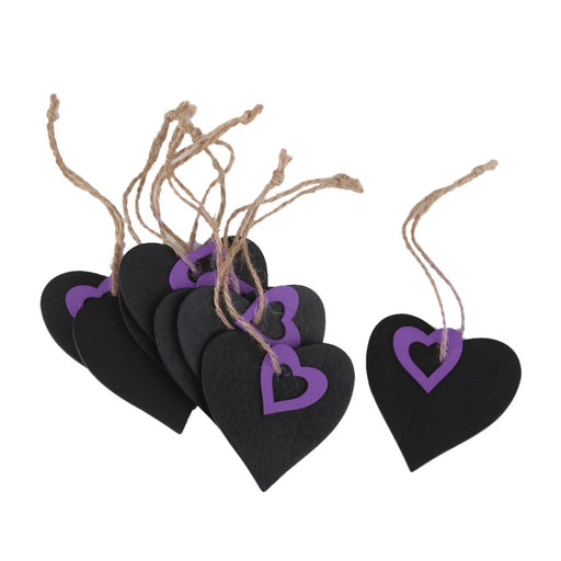 10pcs Mini Purple Heart Chalkboard Tags with String