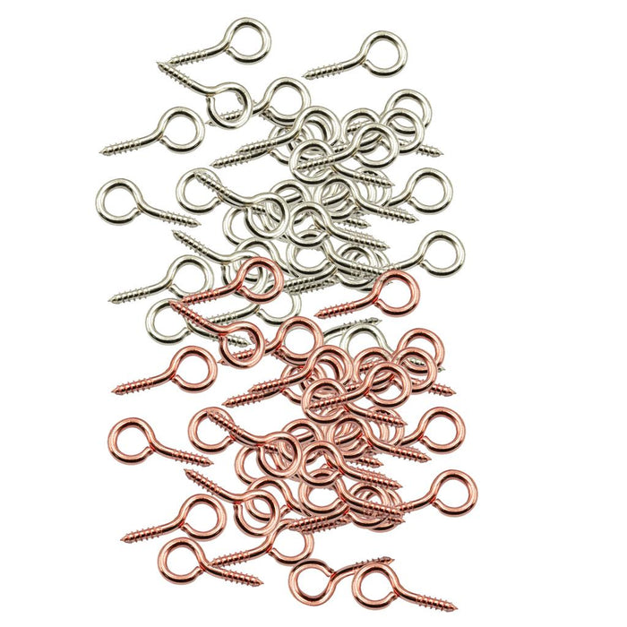 Crofta 100 Silver & Gold Tiny Mini Eye Pins Screw Eye Hooks Threaded Peg Craft 16mm