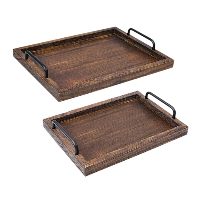 2x Rustic Serving Trays Multipurpose Rectangular Stylish for Tea Food Coffee black brown