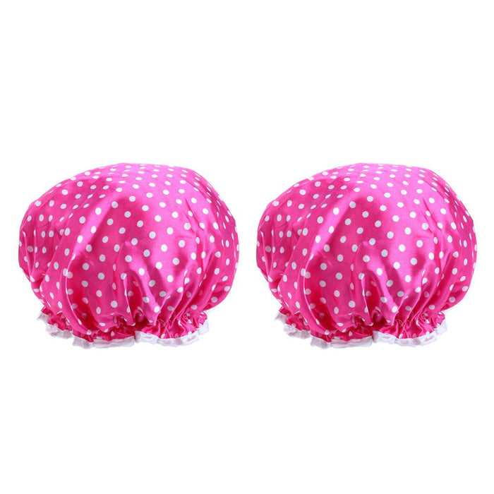 2 Pieces Double Layer Waterproof Shower Bathing Caps for Women Rose Red