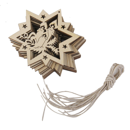 Crofta 10pcs Cutout Stars Candles Wooden Tag Embellishment W/String Hanging Decor