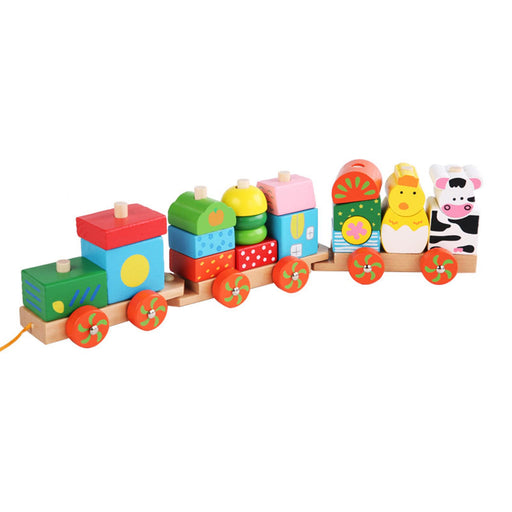 Crofta Stacking Train Toy Fun Classic Wooden Toddler Toy for Boys and Girls Toddler Animal trailers