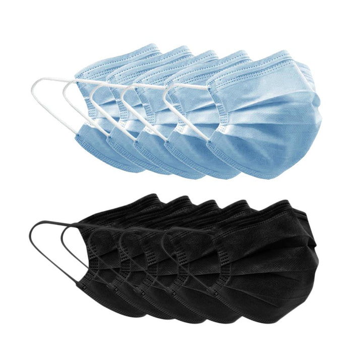 Crofta 10pcs Disposable Face Mask 3 Layers  5PCS Blue +5PCS Black