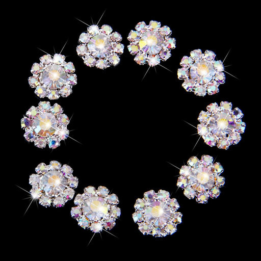 Crofta 10pcs Crystal Flower Buttons Flatback Decoration DIY 12mm AB Color