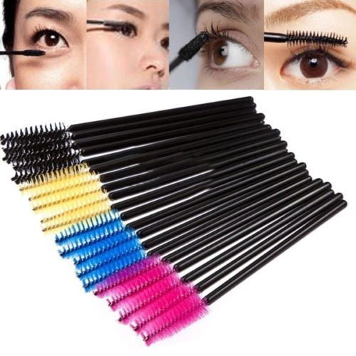 Crofta Women Eye Makeup Beauty Disposable Eyelash Brush Mascara Wands Applicator Makeup Cosmetic Tool Pack of 50PCS Yellow