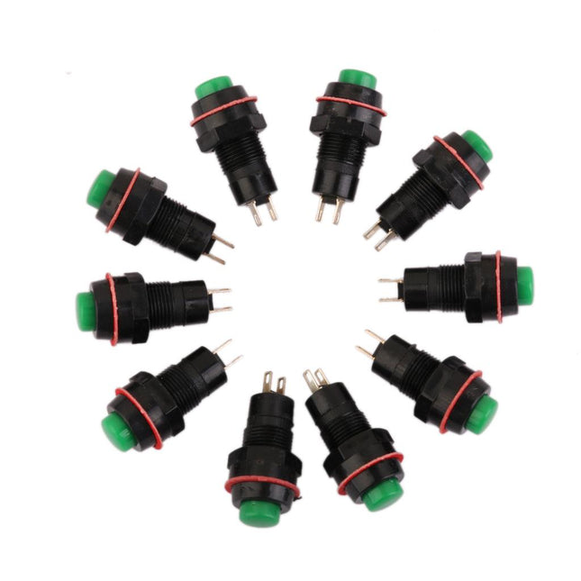 Crofta 10 x Car Boat Locking Dash ON-OFF Push Button 2-Pin Latching Switch Green