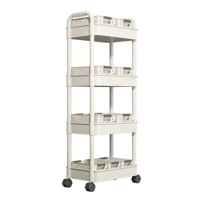 Crofta Mobile Shelf Portable Rolling Cart for Home Organization Farmhouse Apartment 4 Tiers