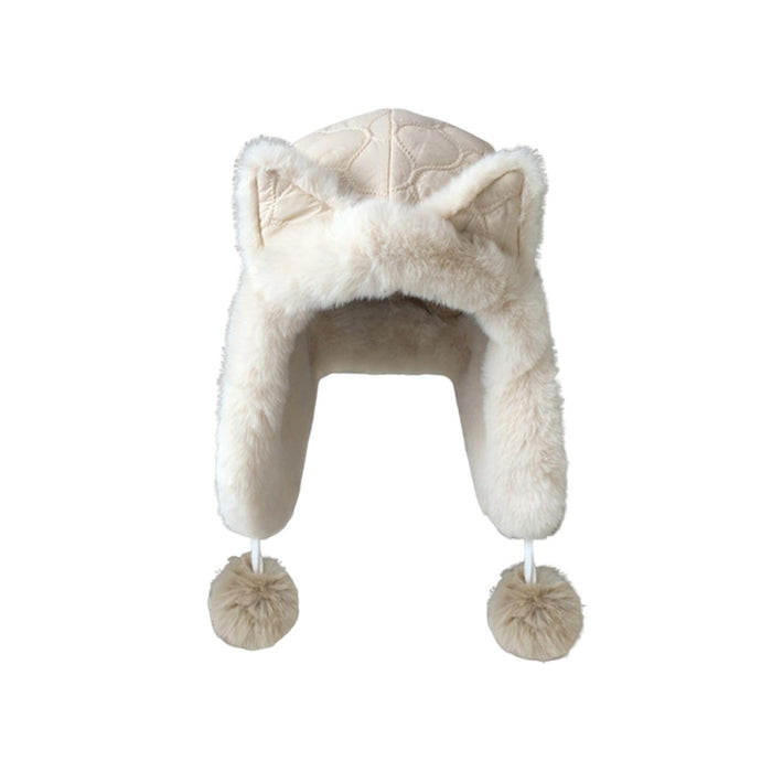 Women Trapper Hat Trendy with Ear Flaps Winter Hat for Skating Skiing Biking Beige