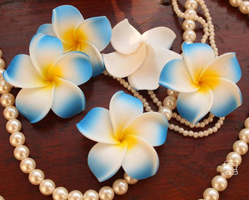 Crofta 100x Wedding Party Hawaiian Frangipani Foam Plumeria Flower Head Light Blue