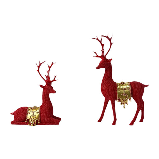 Crofta 2 Pieces Beads Deer Statues Keepsake Table Ornament for Bedroom Patio Office Red