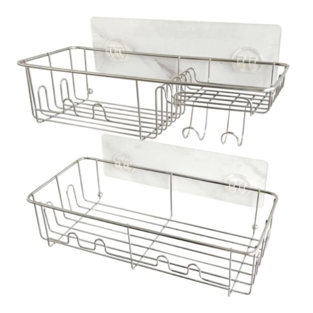 2x Shower Caddy Shelf with Hooks Shower Shelf Bathroom Storage