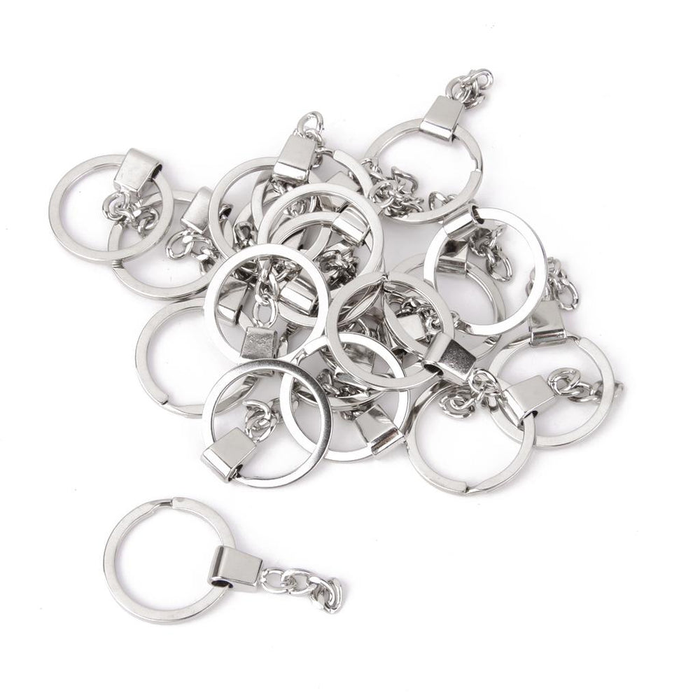 20pc Alloy Silver Plated Round Strong Split Keyrings Keychain With Chains