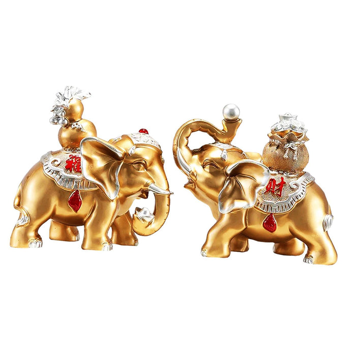 Crofta 1 Pair Good Luck Elephant Statues Table Decoration for Living Room Versatile Golden