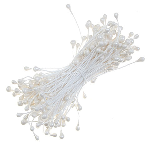 Crofta 150 Pieces Pearl Double Tip Floral Stamens - White