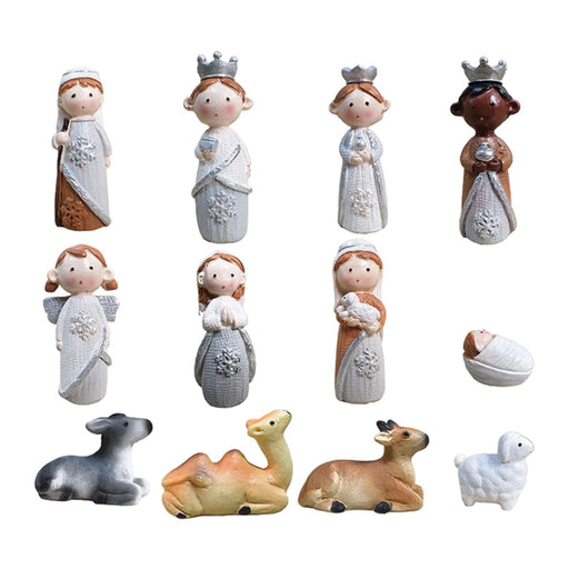 Crofta 12Pcs Christmas Figurines Nativity Set Christian for Countertop Indoor Shelf