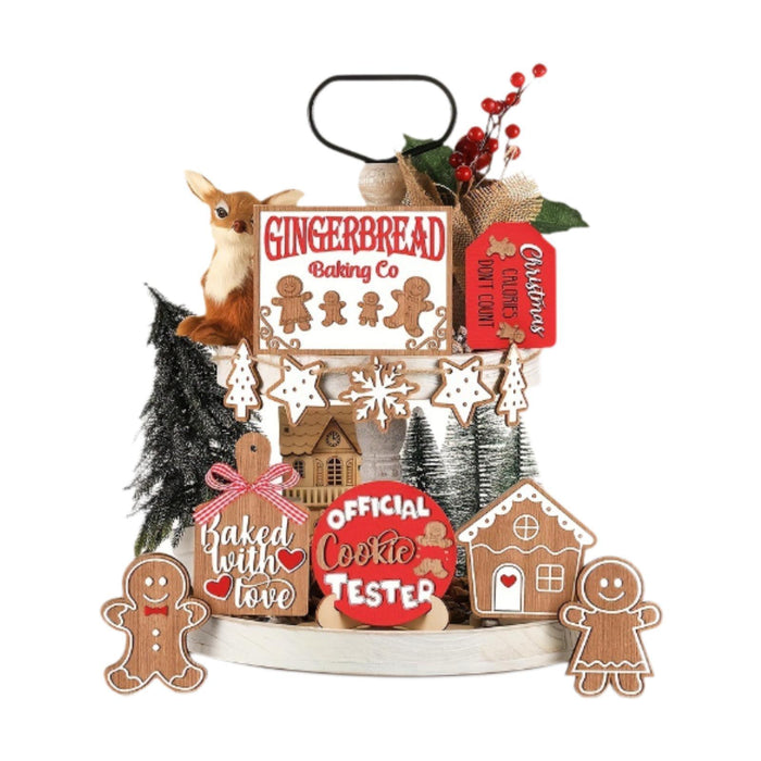 Crofta 12Pcs Christmas Tiered Tray Decor Set Rustic Charm for Home Indoor Farmhouse