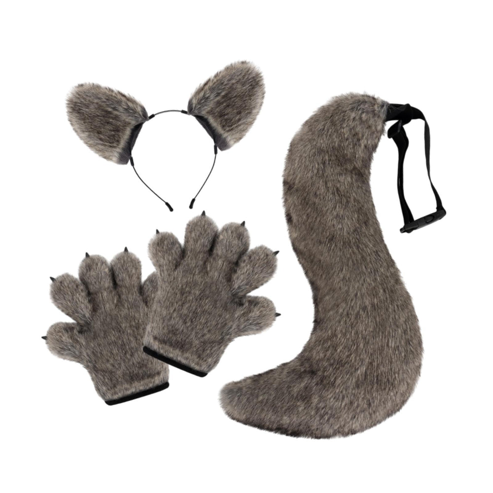 Crofta Wolf Ears Claws and Tail Set Roles Play for Masquerade Themed Party Birthday Gray