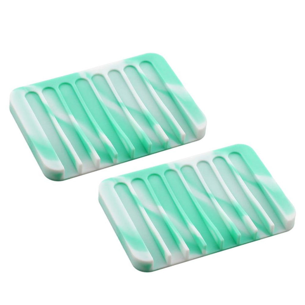 Crofta 2 Pcs Silicone Soap Dish Soap Holder Soap box Plate Tray  Mint white